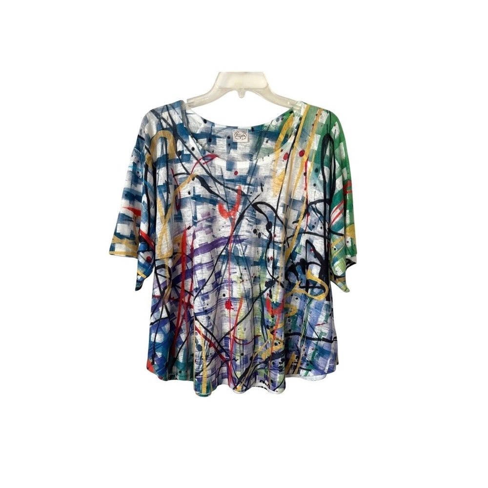 Et Lois Colorful Graffiti Print Blouse Dolman Sleeves Art to Wear USA Made M